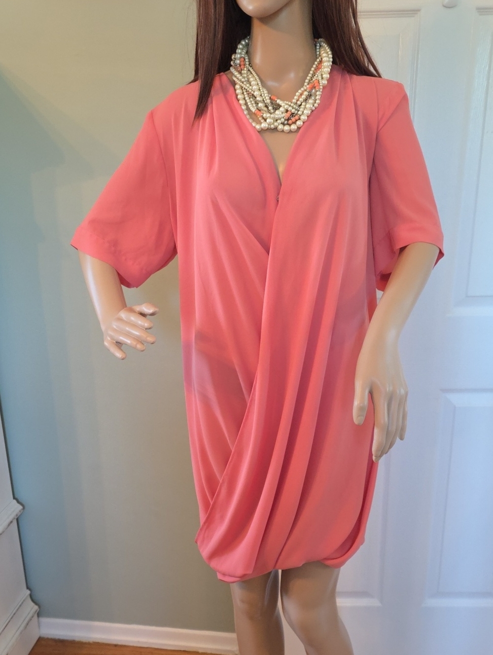 Topshop Summer Coral faux-wrap draped tulip hem Lightweight Crepe Dress 8